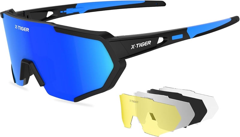 Xtiger Polarized Sports Sunglasses with 5 Interchangeable Lenses,Mens Womens Cycling Bike Glasses,Baseball Running Fishing - Image 1